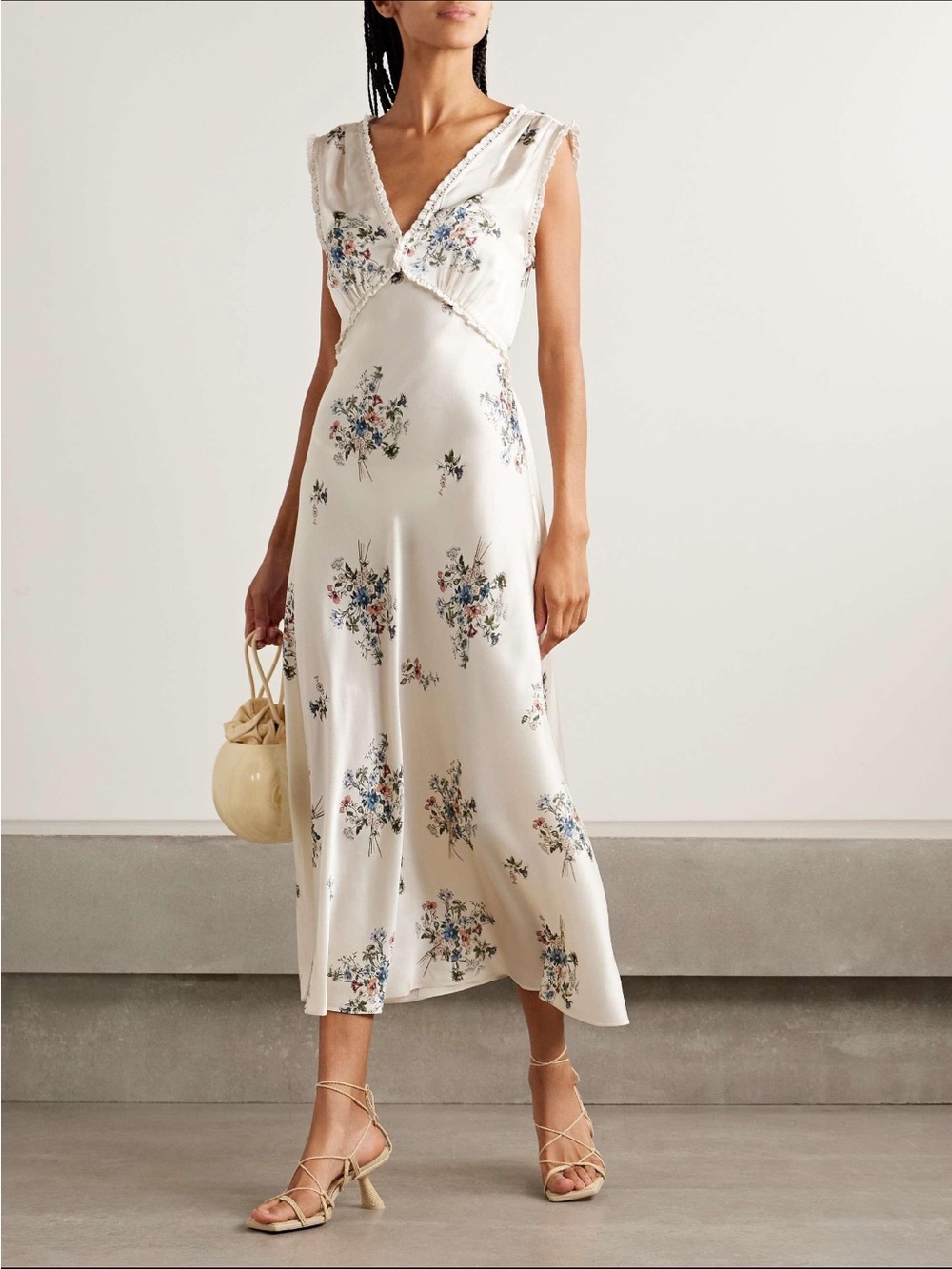 Doen Cream Floral V-Neck Midi Dress - Picture 1 of 4